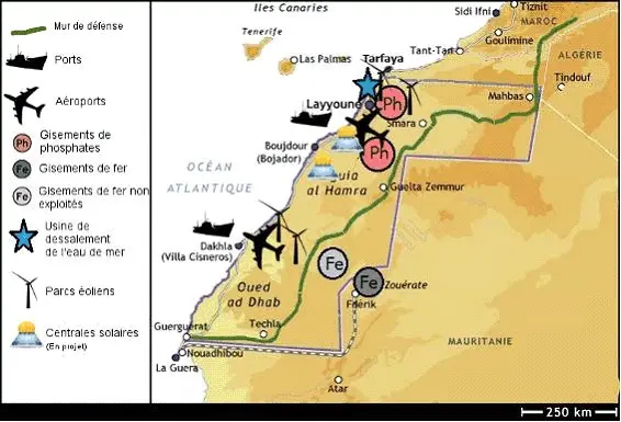 Mine de phosphate de Boukraa au Sahara occidental, exploitée par Phosboucraa, filiale de l'OCP marocain