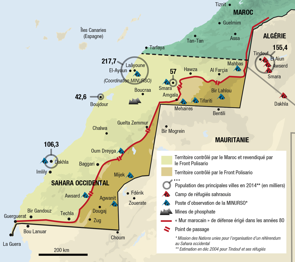 Carte Sahara occidental zones contrôle Maroc Polisario